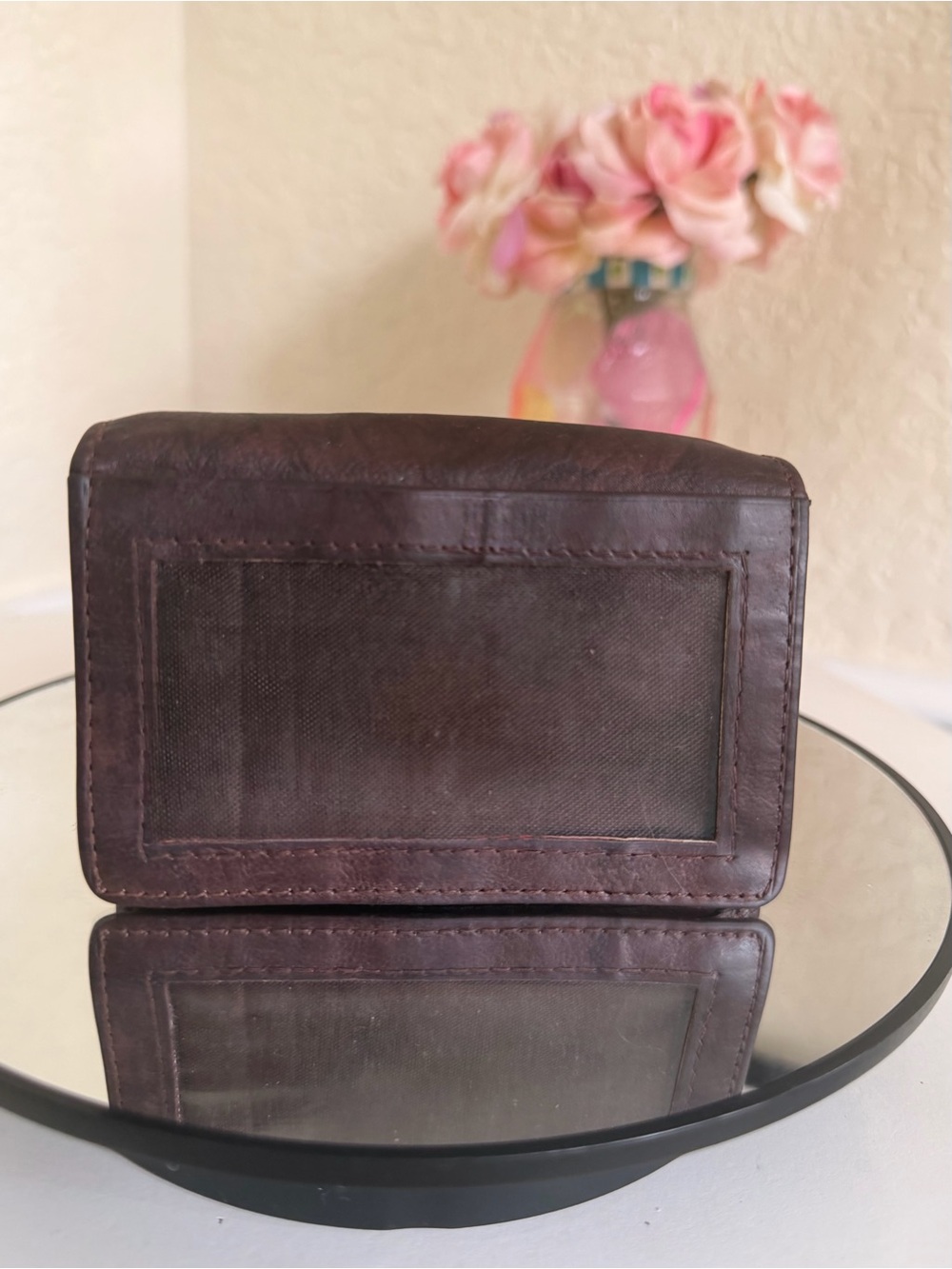 Distressed Rugged Soft Genuine Leather Bifold Compact Wallet ID Card Window - Picture 2 of 14